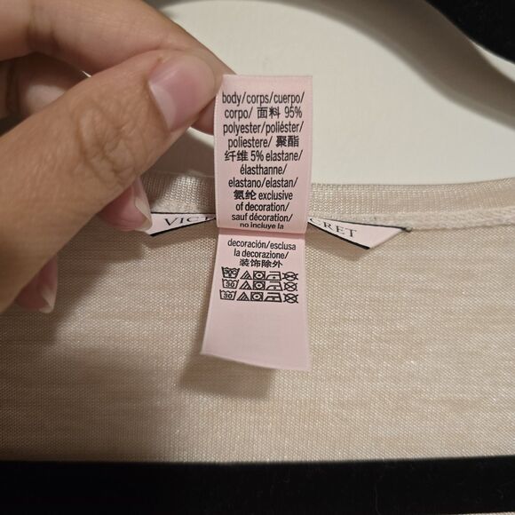 Victorias Secret Romper Medium Womens Beige Drawstring Shimmer Intimates Coverup - Picture 5 of 9